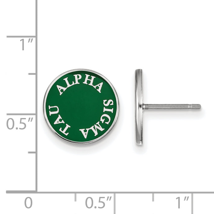 Sterling Silver Rhodium Plated Logoart Alpha Sigma Tau Sorority Text Color Enamel Post Earrings