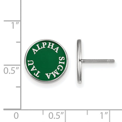 Sterling Silver Rhodium Plated Logoart Alpha Sigma Tau Sorority Text Color Enamel Post Earrings