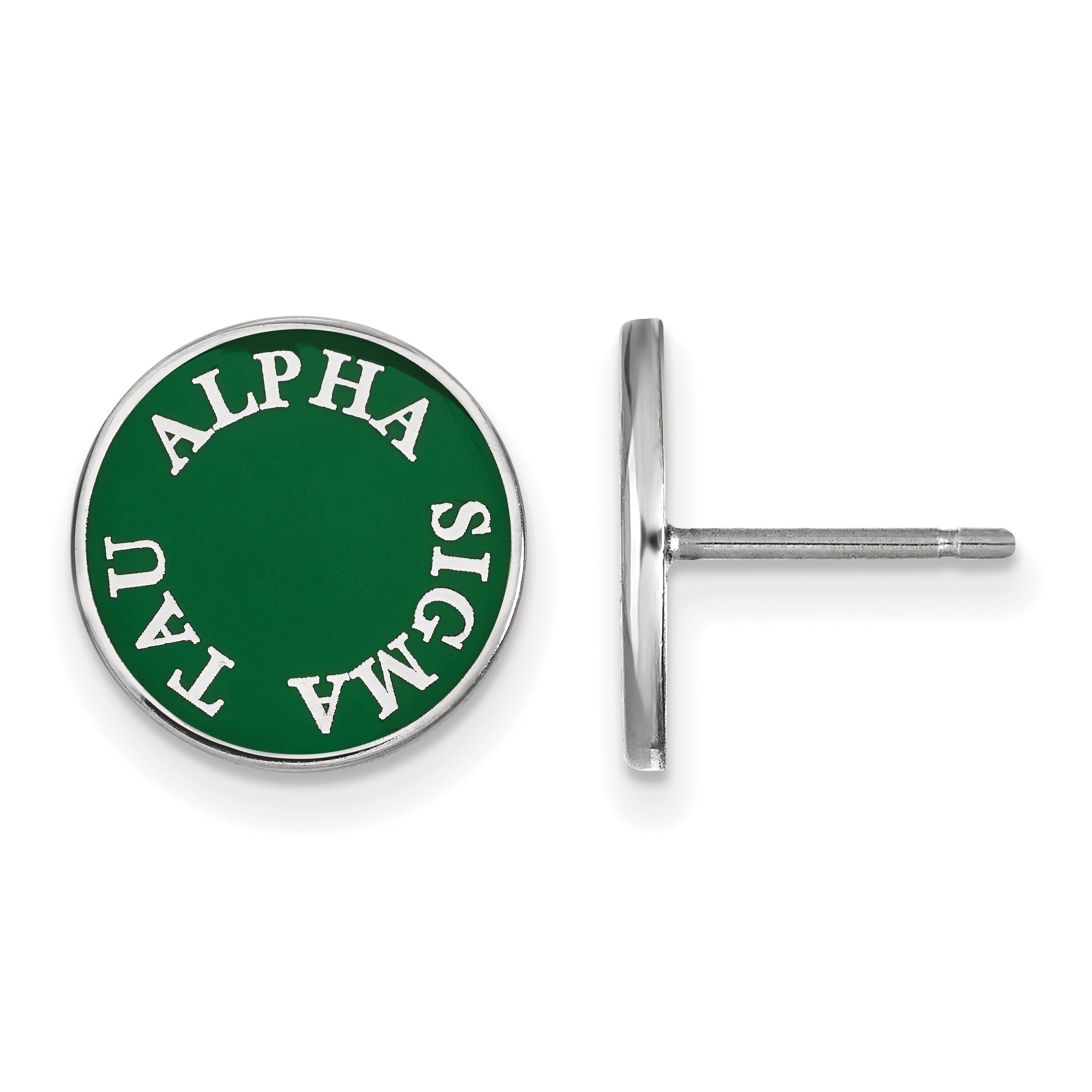 Sterling Silver Rhodium Plated Logoart Alpha Sigma Tau Sorority Text Color Enamel Post Earrings