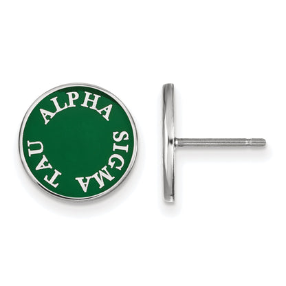 Sterling Silver Rhodium Plated Logoart Alpha Sigma Tau Sorority Text Color Enamel Post Earrings