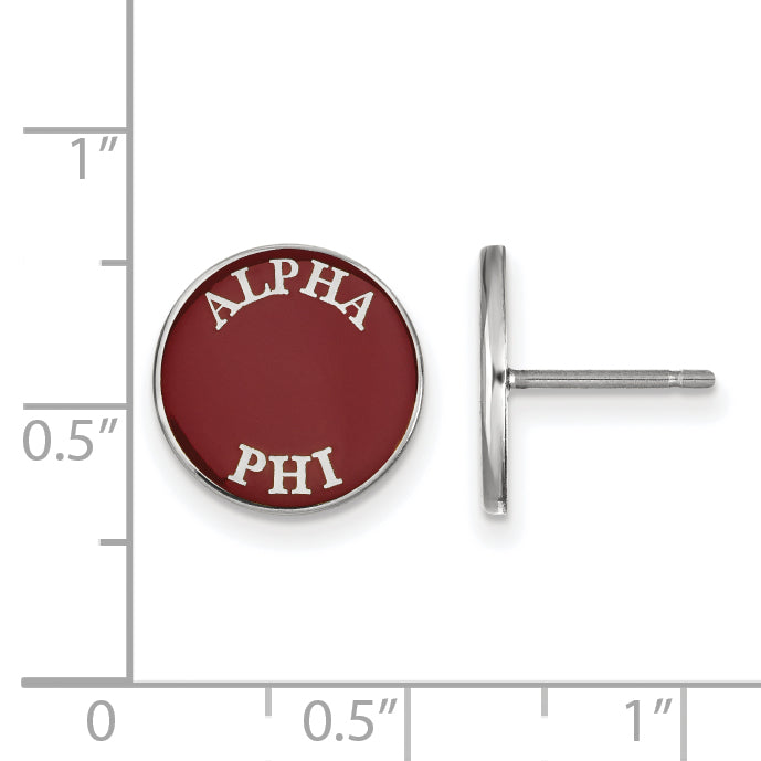 Sterling Silver Rhodium Plated Logoart Alpha Phi Sorority Text Color Enamel Post Earrings