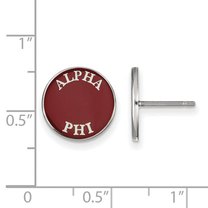 Sterling Silver Rhodium Plated Logoart Alpha Phi Sorority Text Color Enamel Post Earrings