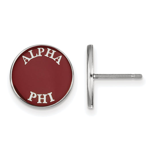 Sterling Silver Rhodium Plated Logoart Alpha Phi Sorority Text Color Enamel Post Earrings
