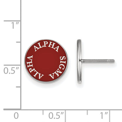 Sterling Silver Rhodium Plated Logoart Alpha Sigma Sorority Text Color Enamel Post Earrings