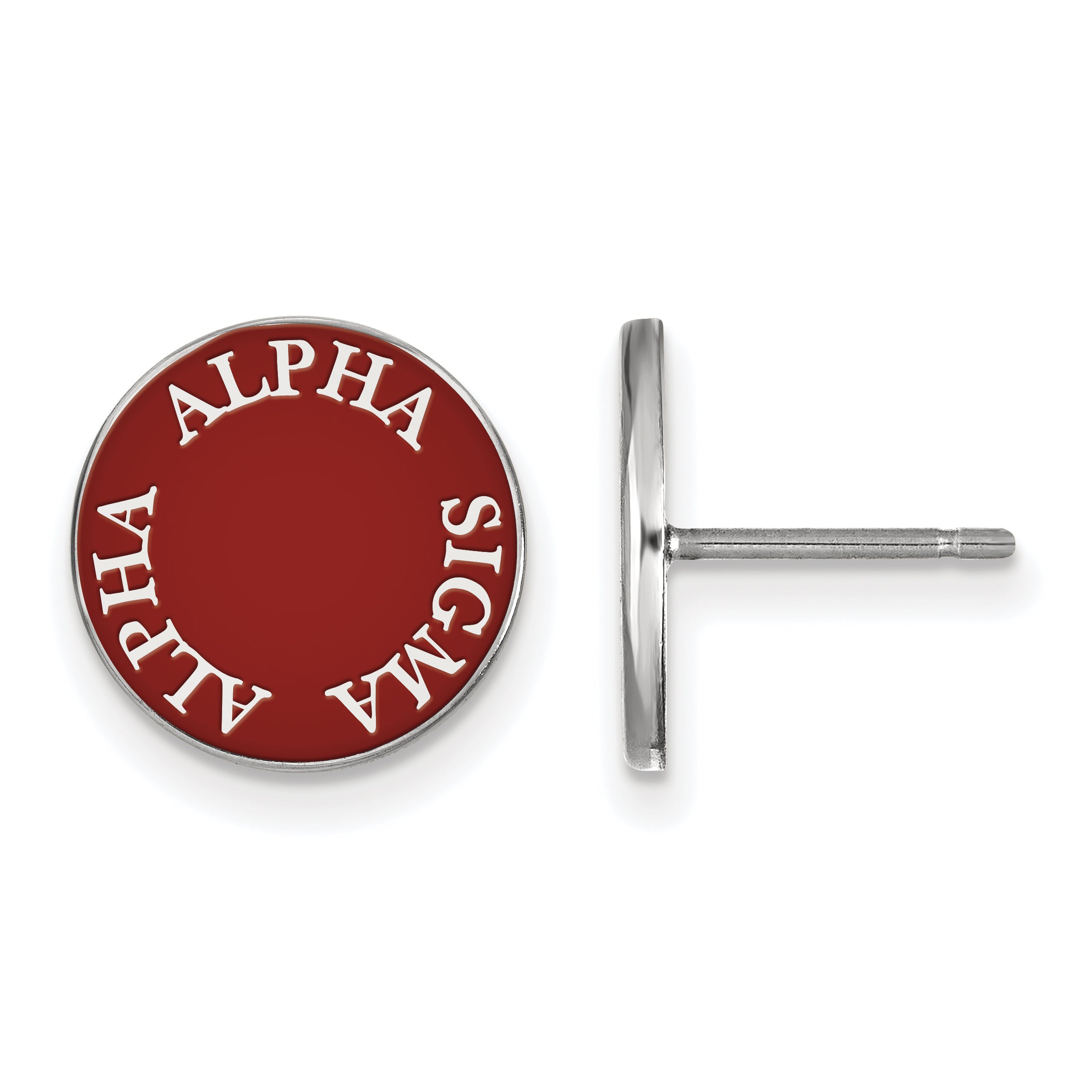 Sterling Silver Rhodium Plated Logoart Alpha Sigma Sorority Text Color Enamel Post Earrings