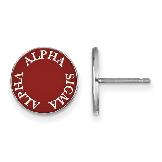 Sterling Silver Rhodium Plated Logoart Alpha Sigma Sorority Text Color Enamel Post Earrings