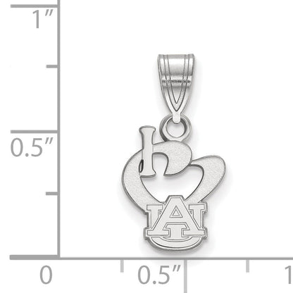 Sterling Silver Rhodium Plated Logoart Auburn University Small I Heart A U Pendant