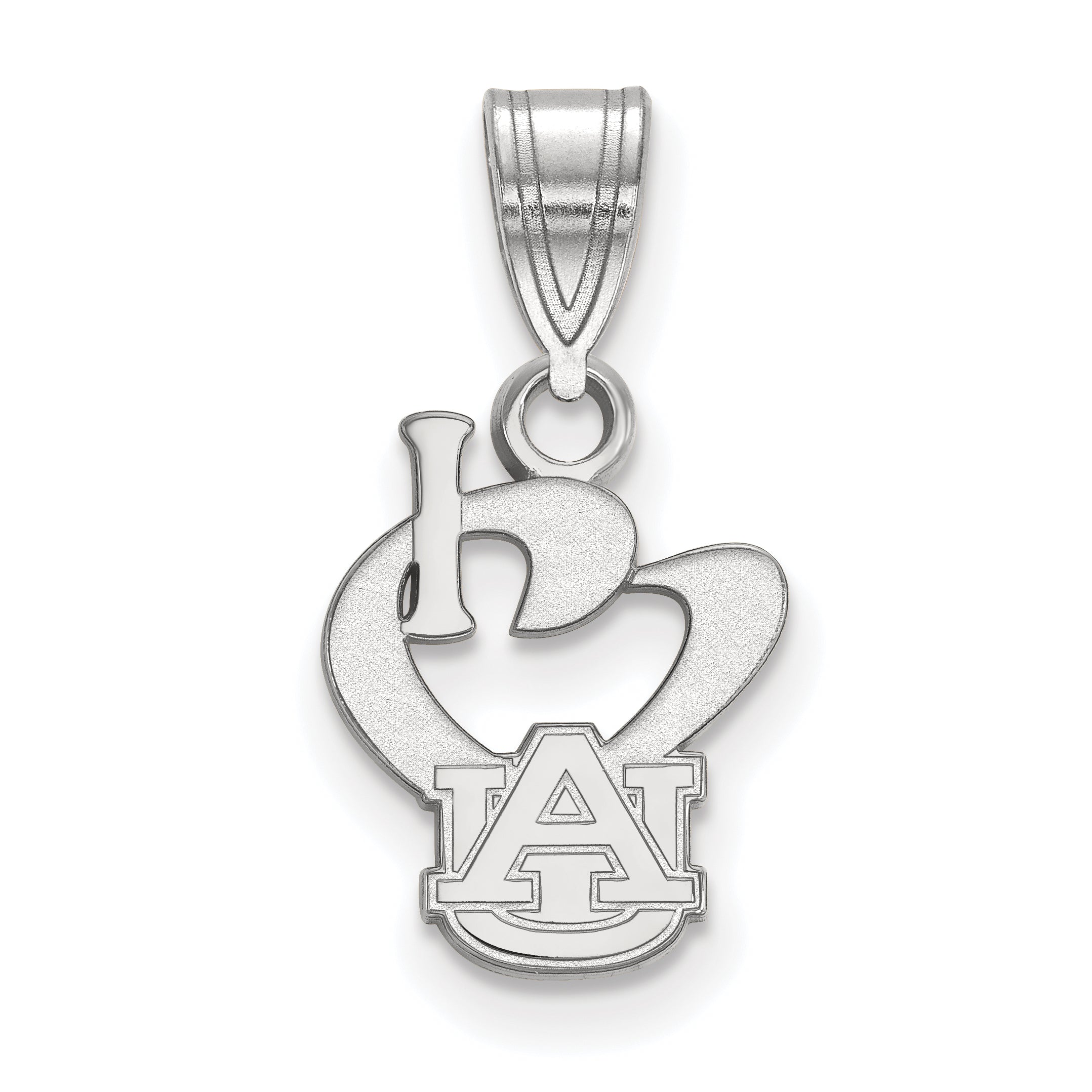 Sterling Silver Rhodium Plated Logoart Auburn University Small I Heart A U Pendant