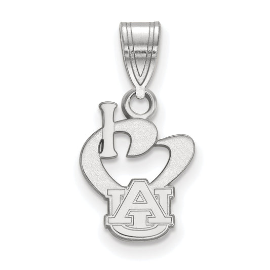 Sterling Silver Rhodium Plated Logoart Auburn University Small I Heart A U Pendant
