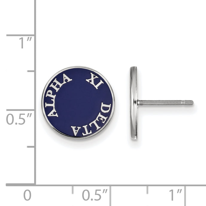 Sterling Silver Rhodium Plated Logoart Alpha Xi Delta Sorority Text Color Enamel Post Earrings