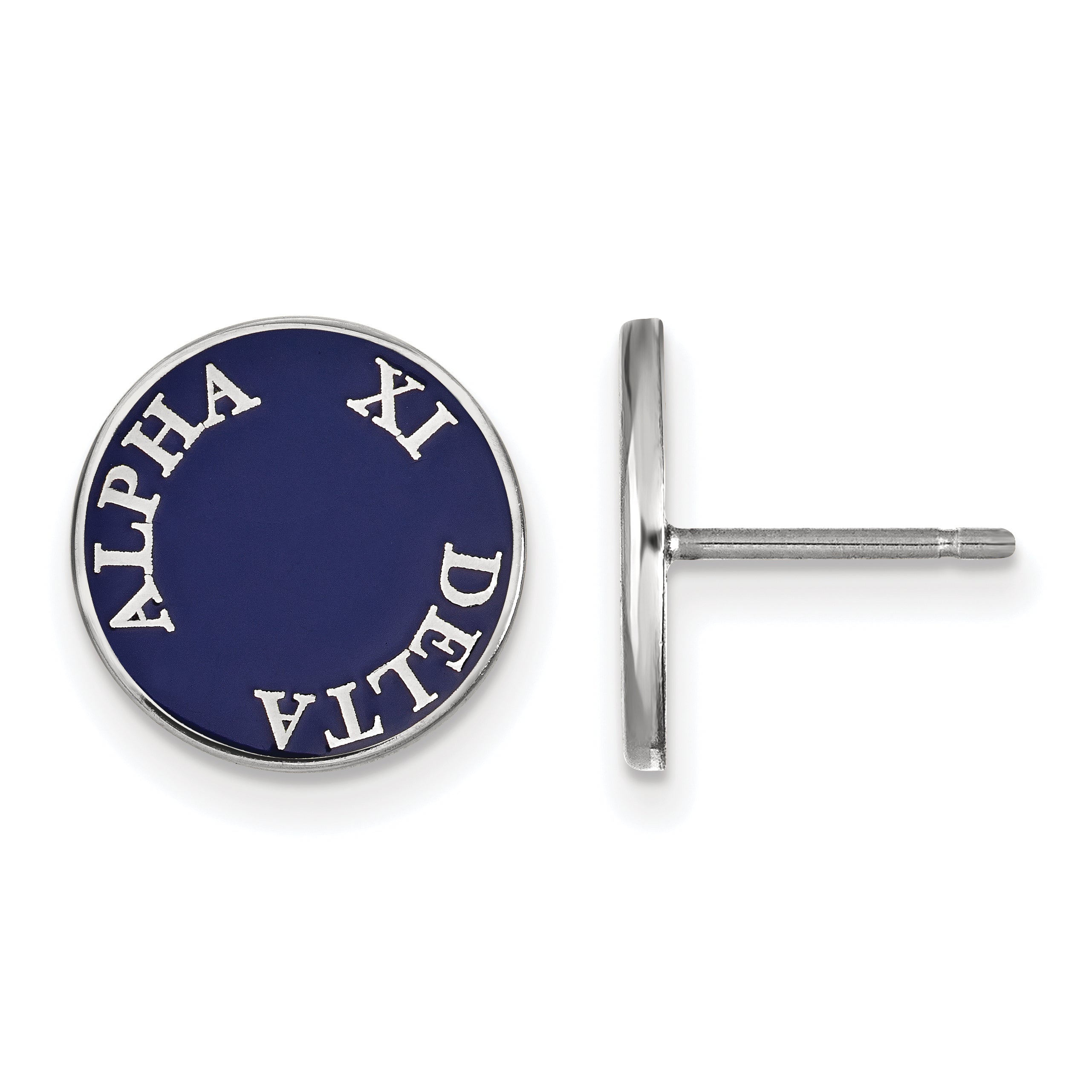 Sterling Silver Rhodium Plated Logoart Alpha Xi Delta Sorority Text Color Enamel Post Earrings