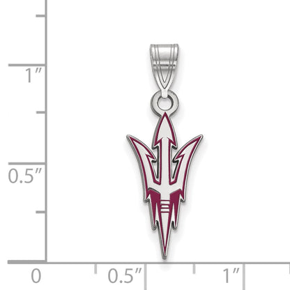 Sterling Silver Rhodium Plated Logoart Arizona State University Pitchfork Large Enameled Pendant