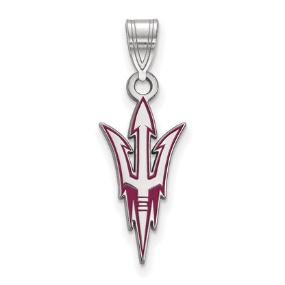 Sterling Silver Rhodium Plated Logoart Arizona State University Pitchfork Large Enameled Pendant