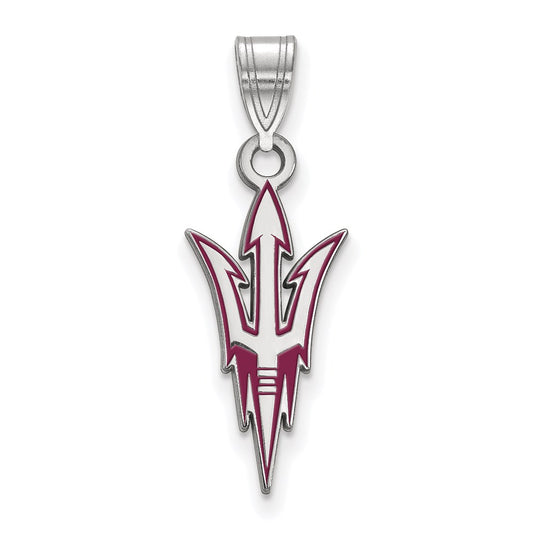 Sterling Silver Rhodium Plated Logoart Arizona State University Pitchfork Large Enameled Pendant