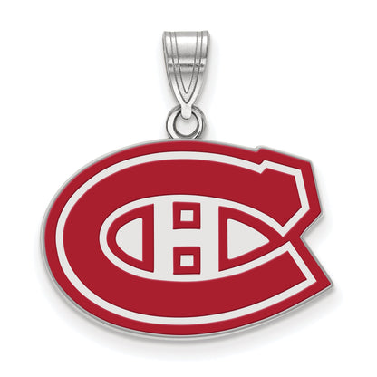Sterling Silver Rhodium Plated Nhl Logoart Montreal Canadiens Medium Enameled Pendant
