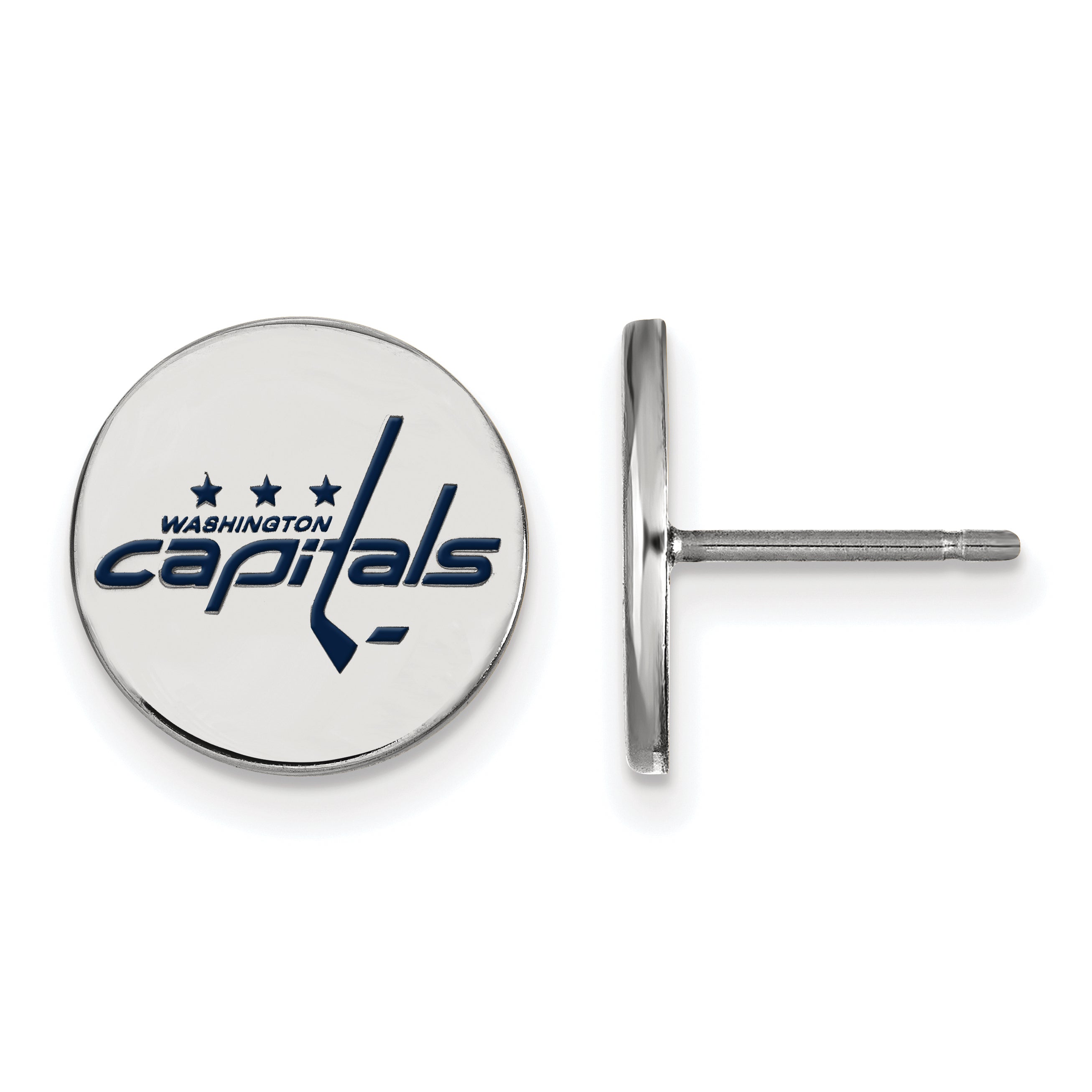 Sterling Silver Rhodium Plated Nhl Logoart Washington Capitals Small Enameled Disc Post Earrings