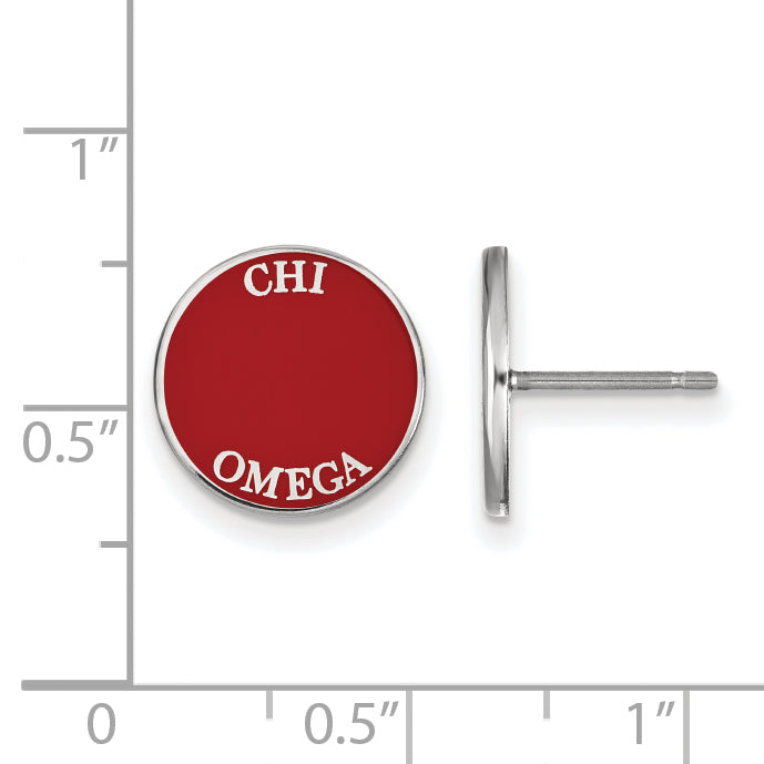 Sterling Silver Rhodium Plated Logoart Chi Omega Sorority Text Color Enamel Post Earrings