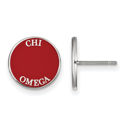 Sterling Silver Rhodium Plated Logoart Chi Omega Sorority Text Color Enamel Post Earrings