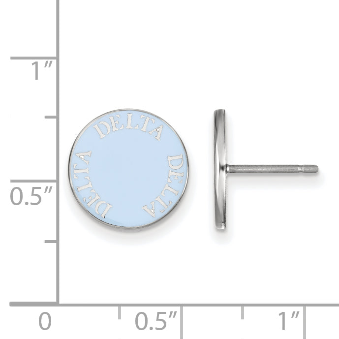 Sterling Silver Rhodium Plated Logoart Delta Sorority Text Color Enamel Post Earrings