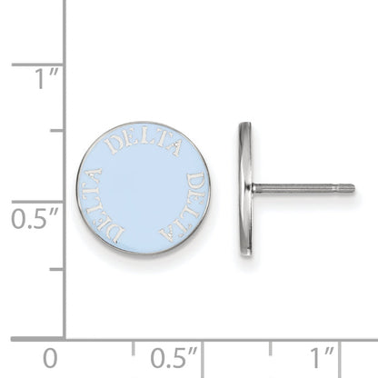 Sterling Silver Rhodium Plated Logoart Delta Sorority Text Color Enamel Post Earrings