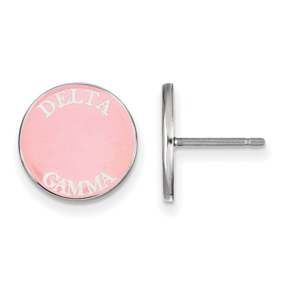 Sterling Silver Rhodium Plated Logoart Delta Gamma Sorority Text Color Enamel Post Earrings