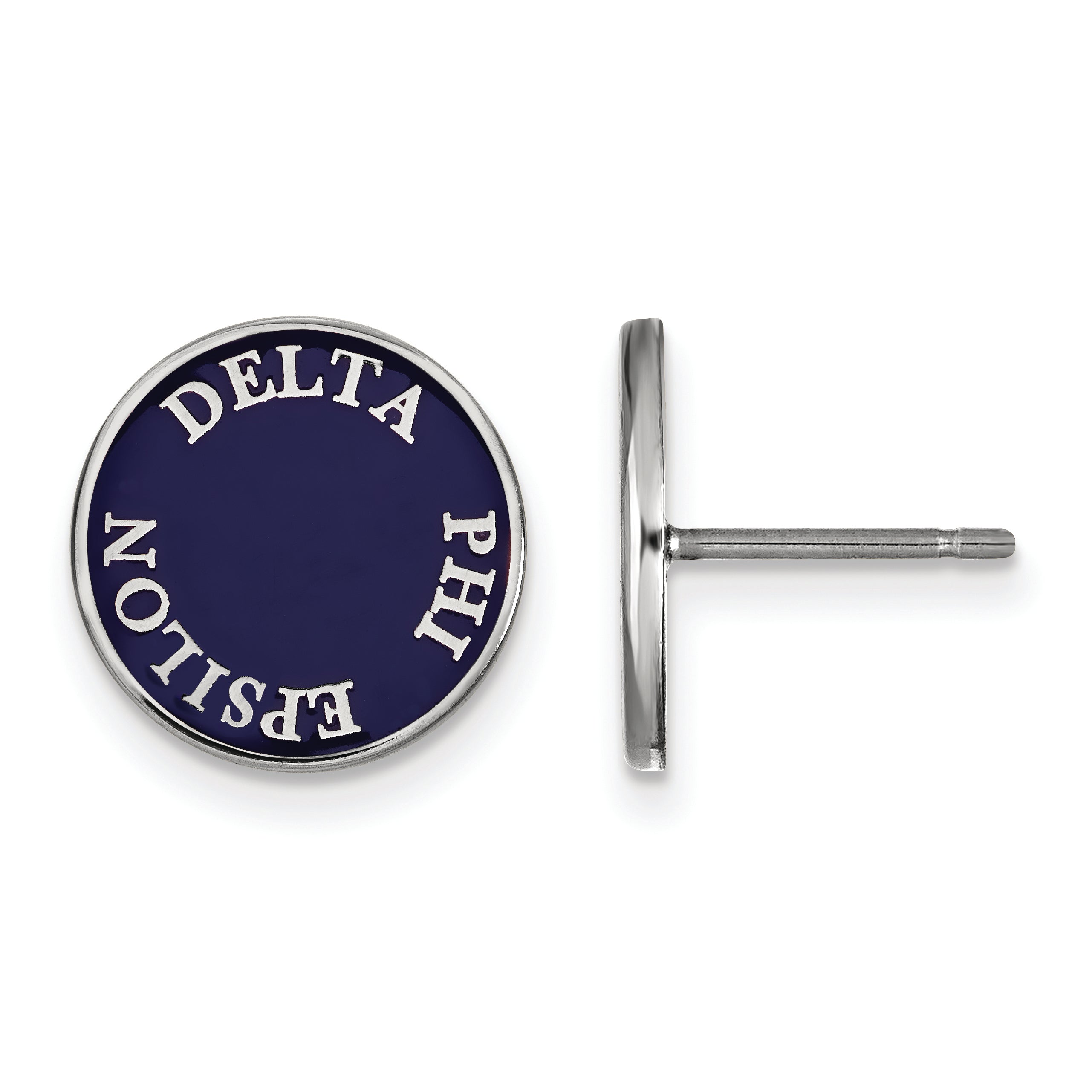 Sterling Silver Rhodium Plated Logoart Delta Phi Epsilon Sorority Text Color Enamel Post Earrings