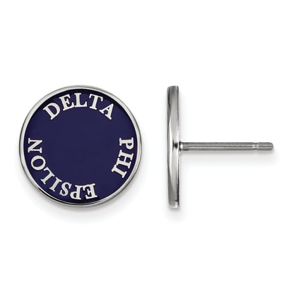 Sterling Silver Rhodium Plated Logoart Delta Phi Epsilon Sorority Text Color Enamel Post Earrings