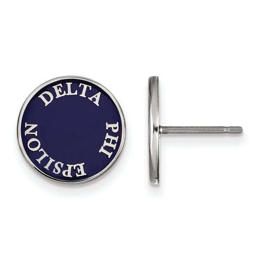 Sterling Silver Rhodium Plated Logoart Delta Phi Epsilon Sorority Text Color Enamel Post Earrings