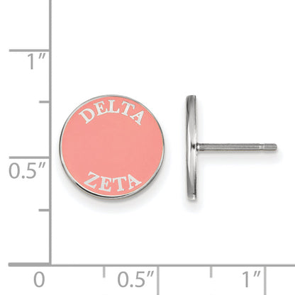 Sterling Silver Rhodium Plated Logoart Delta Zeta Sorority Text Color Enamel Post Earrings