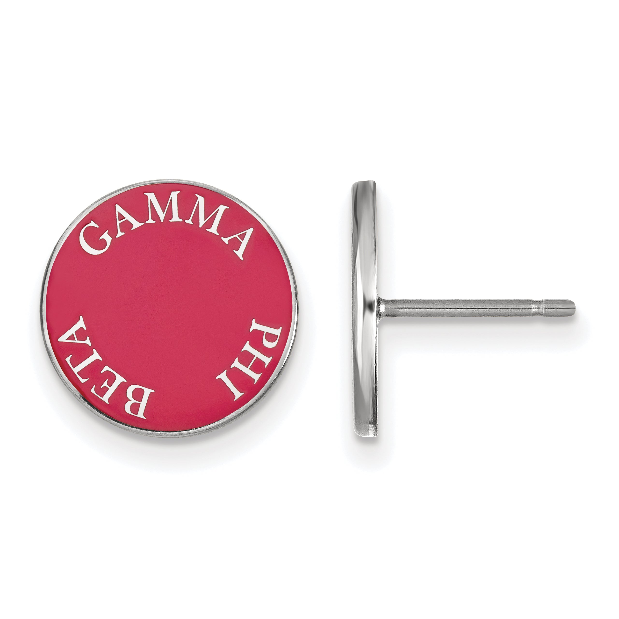 Sterling Silver Rhodium Plated Logoart Gamma Phi Beta Sorority Text Color Enamel Post Earrings