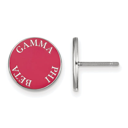 Sterling Silver Rhodium Plated Logoart Gamma Phi Beta Sorority Text Color Enamel Post Earrings