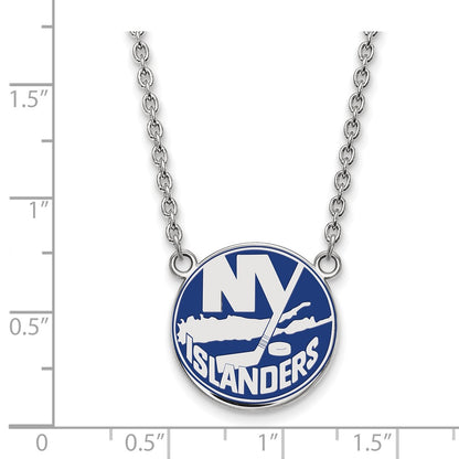 Sterling Silver Rhodium Plated Nhl Logoart New York Islanders Large Enameled Pendant 18 Inch Necklace