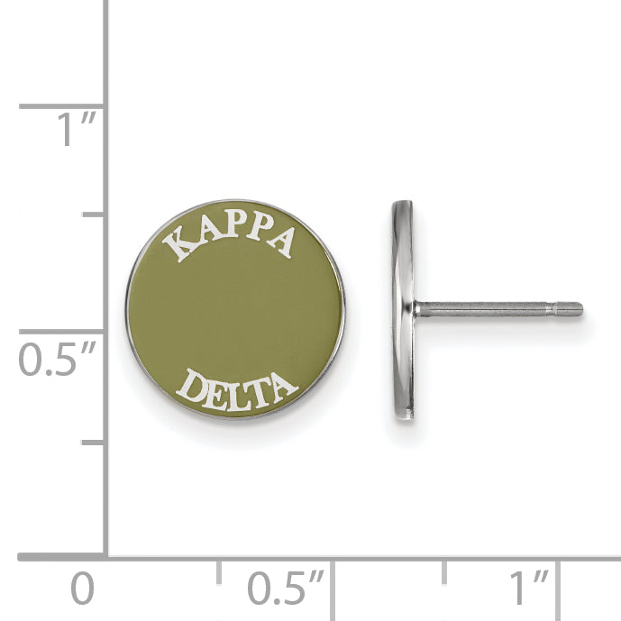 Sterling Silver Rhodium Plated Logoart Kappa Delta Sorority Text Color Enamel Post Earrings