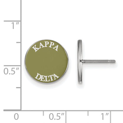 Sterling Silver Rhodium Plated Logoart Kappa Delta Sorority Text Color Enamel Post Earrings