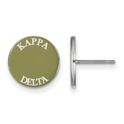 Sterling Silver Rhodium Plated Logoart Kappa Delta Sorority Text Color Enamel Post Earrings