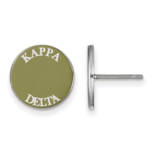 Sterling Silver Rhodium Plated Logoart Kappa Delta Sorority Text Color Enamel Post Earrings