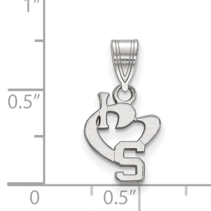 Sterling Silver Rhodium Plated Logoart Michigan State University Small I Heart Logo Pendant