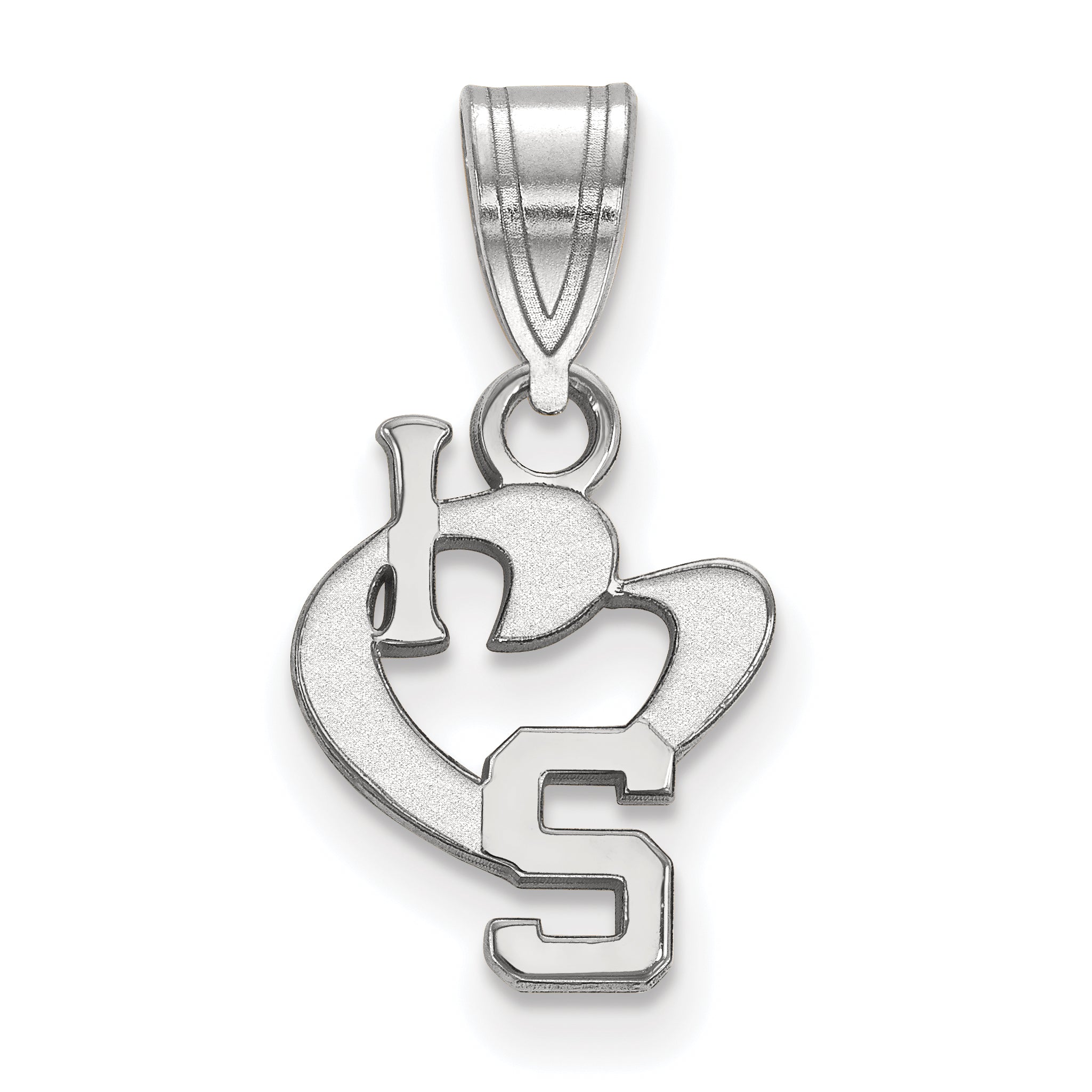 Sterling Silver Rhodium Plated Logoart Michigan State University Small I Heart Logo Pendant