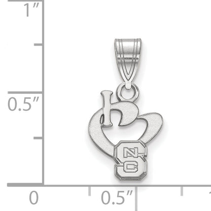 Sterling Silver Rhodium Plated Logoart North Carolina State University Small I Heart N C S Pendant