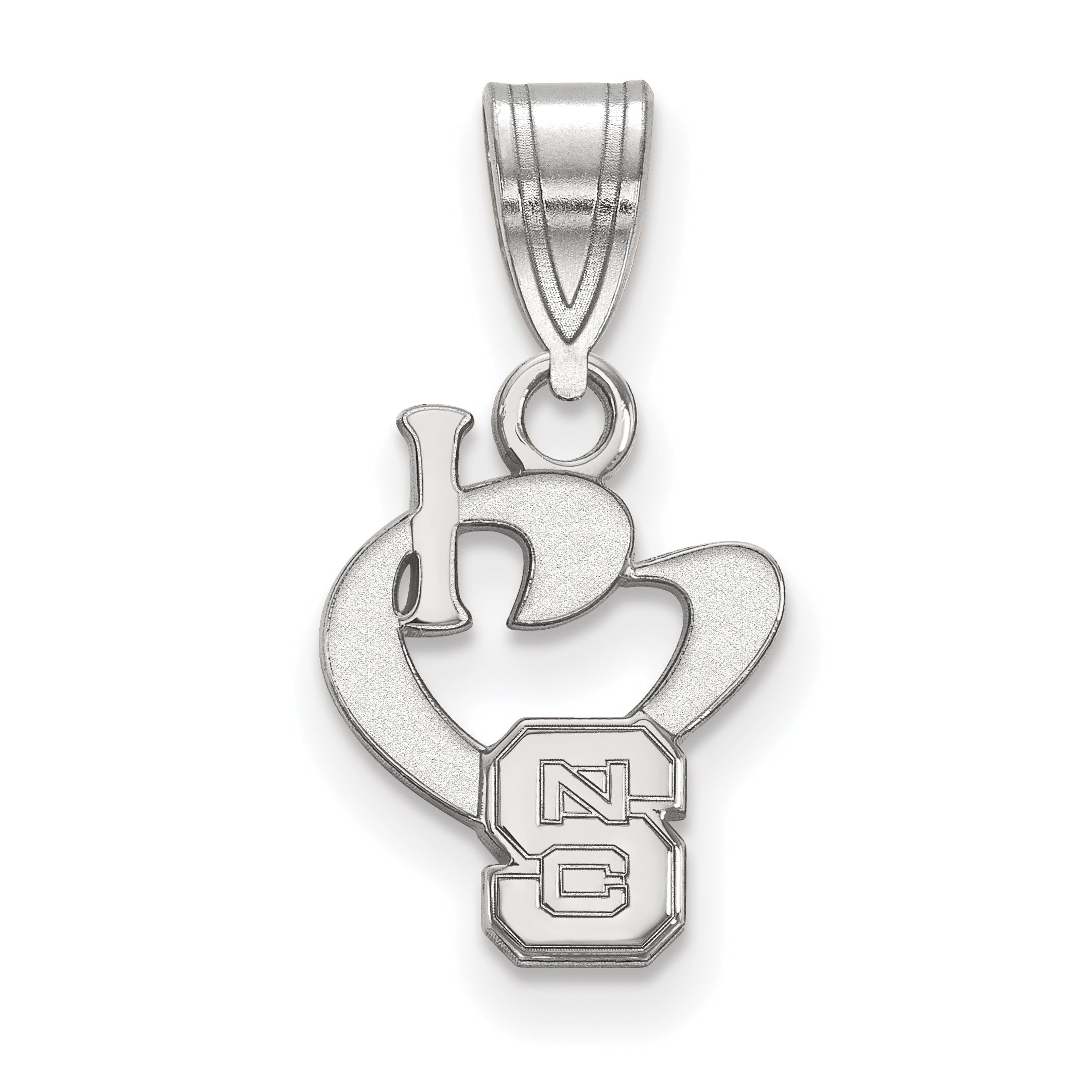 Sterling Silver Rhodium Plated Logoart North Carolina State University Small I Heart N C S Pendant