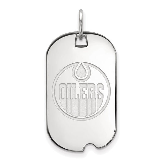 Sterling Silver Rhodium Plated Nhl Logoart Edmonton Oilers Small Dog Tag Pendant