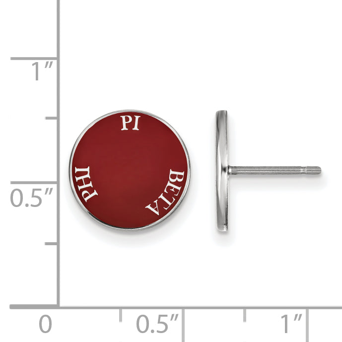 Sterling Silver Rhodium Plated Logoart Pi Beta Phi Sorority Text Color Enamel Post Earrings