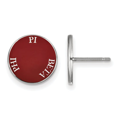 Sterling Silver Rhodium Plated Logoart Pi Beta Phi Sorority Text Color Enamel Post Earrings
