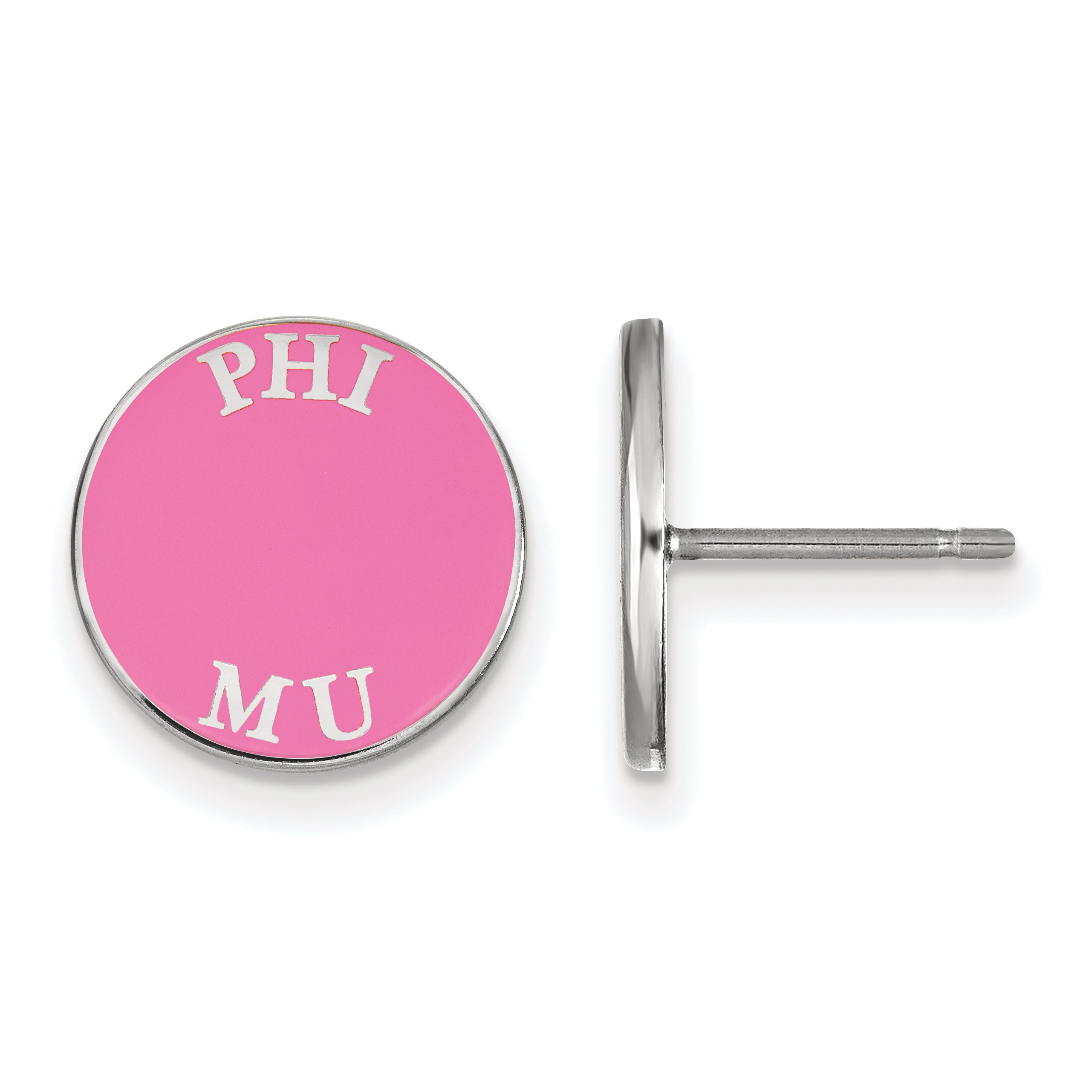 Sterling Silver Rhodium Plated Logoart Phi Mu Sorority Text Color Enamel Post Earrings
