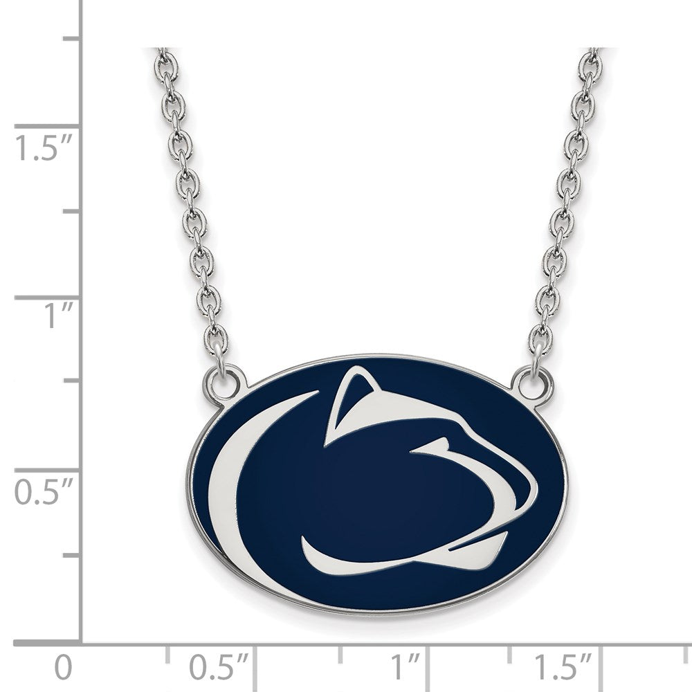 Sterling Silver Rhodium Plated Logoart Penn State University Lion Large Enameled Pendant 18 Inch Necklace