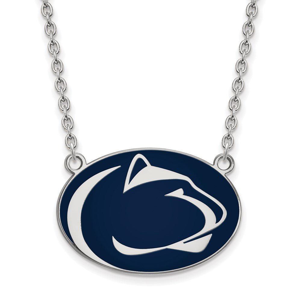 Sterling Silver Rhodium Plated Logoart Penn State University Lion Large Enameled Pendant 18 Inch Necklace