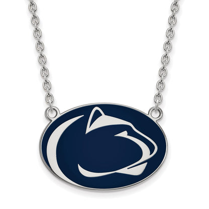 Sterling Silver Rhodium Plated Logoart Penn State University Lion Large Enameled Pendant 18 Inch Necklace
