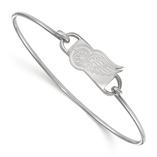 Sterling Silver Rhodium Plated Nhl Logoart Detroit Red Wings Small Center 7 Inch Wire Bangle