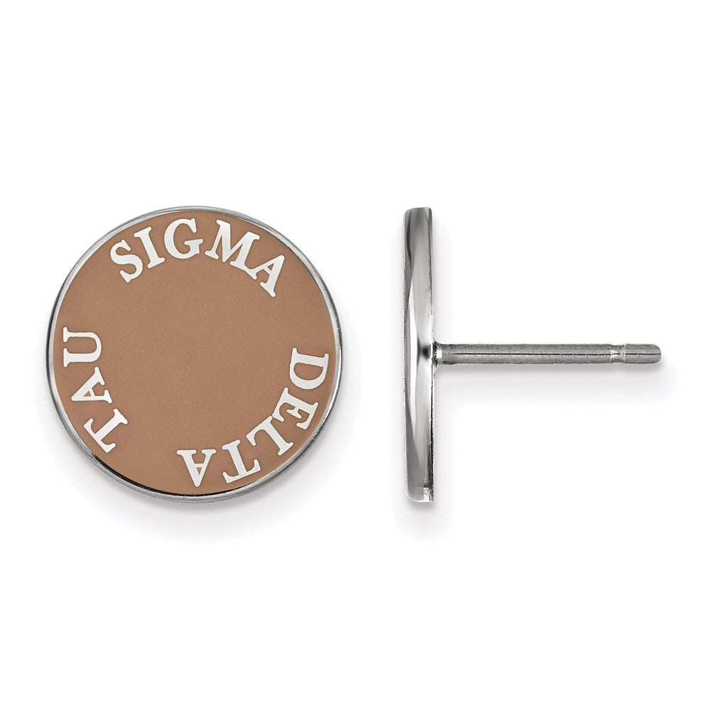Sterling Silver Rhodium Plated Logoart Sigma Delta Tau Sorority Text Color Enamel Post Earrings