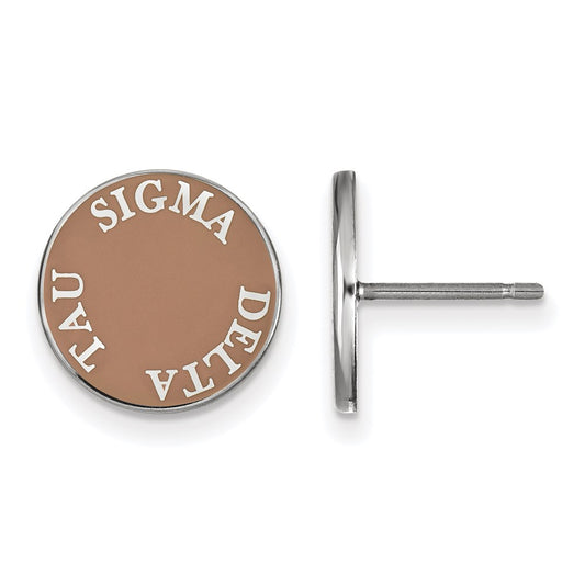 Sterling Silver Rhodium Plated Logoart Sigma Delta Tau Sorority Text Color Enamel Post Earrings